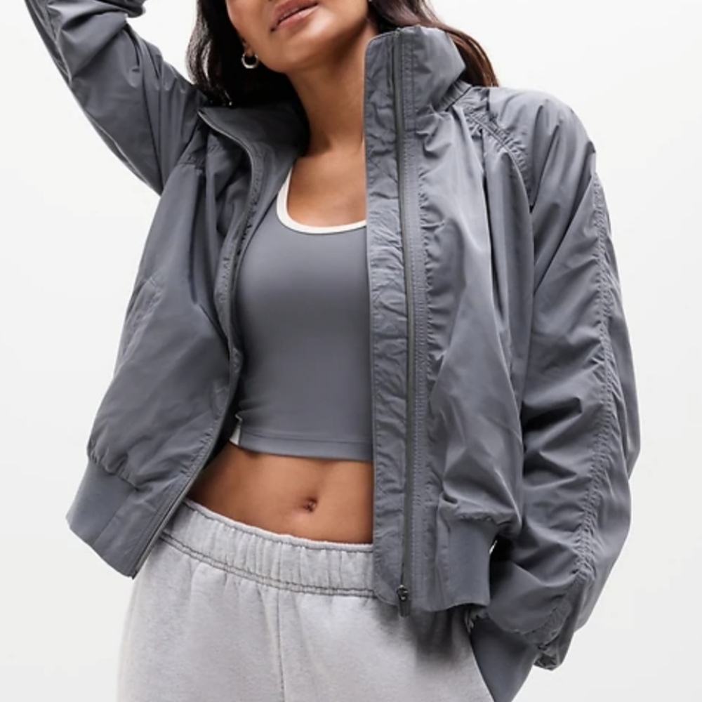 NWT Athleta Jetset Bomber Jacket in Slate Size Large MSRP $169 Gray Spring Coat
